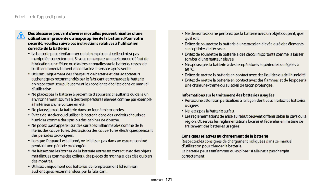 Samsung EC-WB2100BPRFR, EC-WB2100BPBFR manual Informations sur le traitement des batteries usagées 