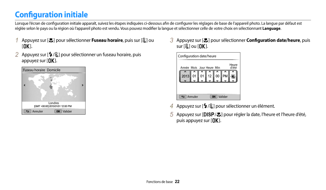 Samsung EC-WB2100BPBFR, EC-WB2100BPRFR manual Configuration initiale 