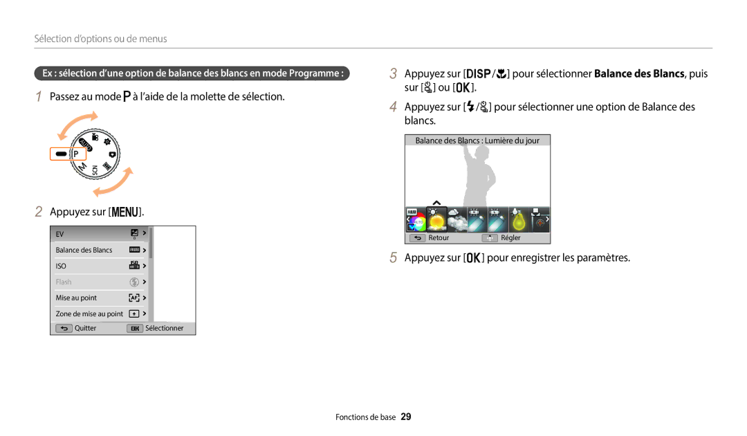 Samsung EC-WB2100BPRFR, EC-WB2100BPBFR manual Appuyez sur o pour enregistrer les paramètres 