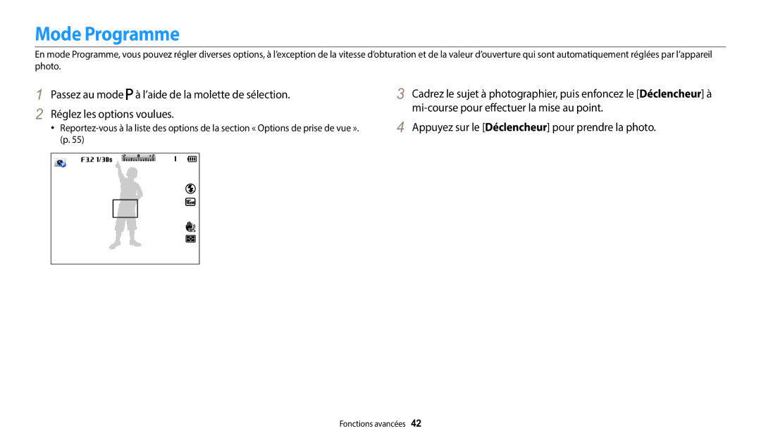 Samsung EC-WB2100BPBFR, EC-WB2100BPRFR manual Mode Programme 