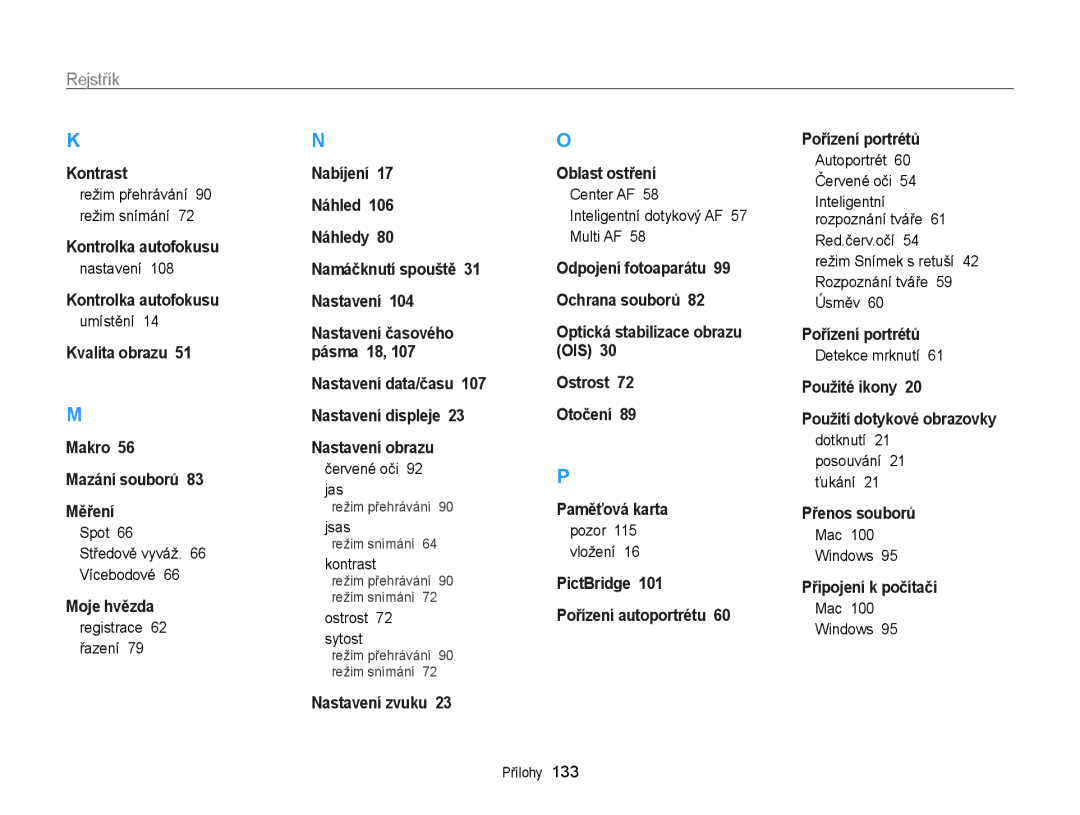 Samsung EC-WB210ZBPSE3, EC-WB210ZBPBE1, EC-WB210ZBPBE3 manual Rejstřík 