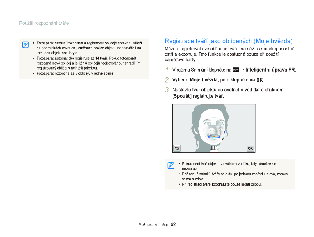 Samsung EC-WB210ZBPBE1 manual Registrace tváří jako oblíbených Moje hvězda, Vyberte Moje hvězda, poté klepněte na o 