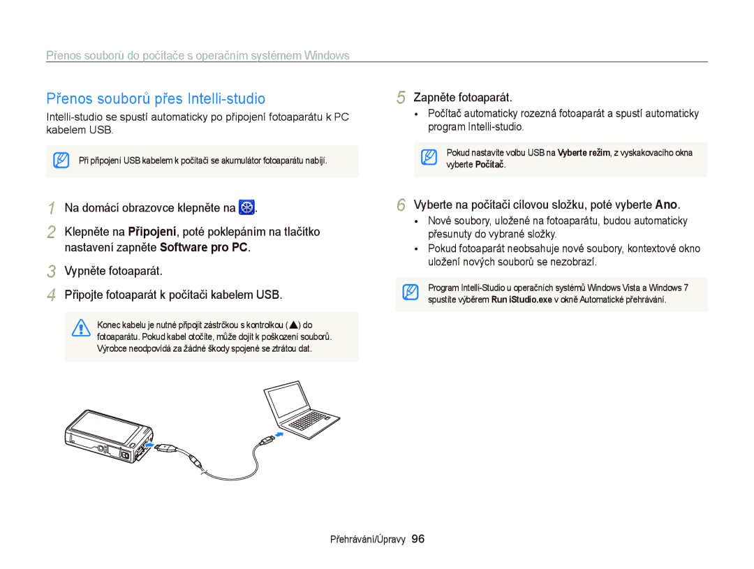 Samsung EC-WB210ZBPBE3 manual Přenos souborů přes Intelli-studio, Přenos souborů do počítače s operačním systémem Windows 