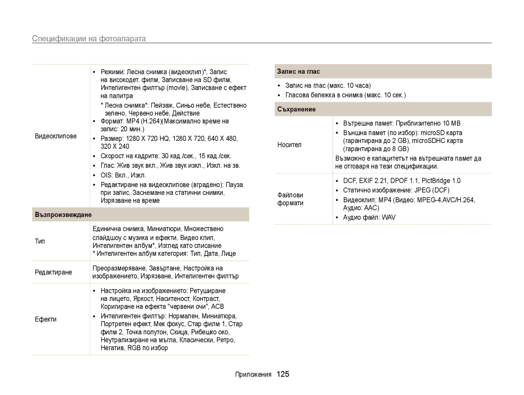 Samsung EC-WB210ZBPBE3, EC-WB210ZBPSE3 manual Запис на глас, Съхранение, Възпроизвеждане 