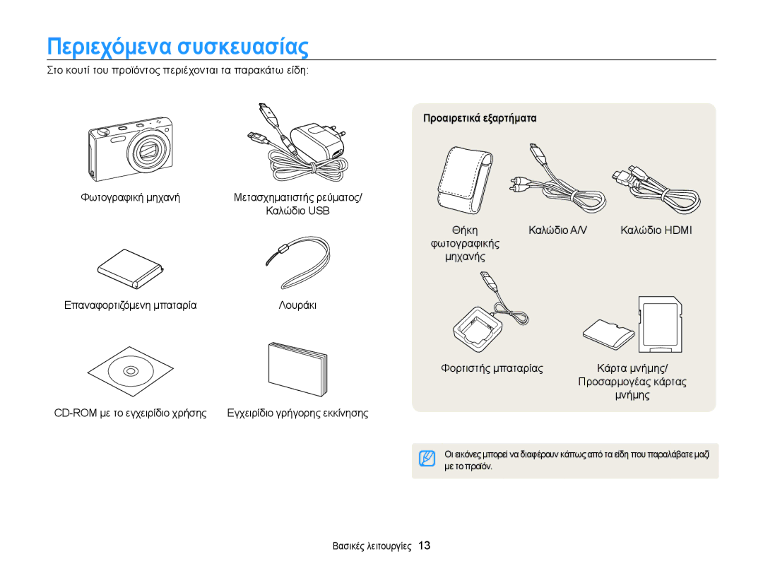 Samsung EC-WB210ZBPBE3, EC-WB210ZBPSE3 manual ΠερȚεχȩμεȞα συσκευασȓας, ΠρȠαȚρετȚκȐ εξαρτȒματα 