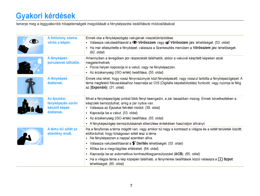 Samsung EC-WB210ZBPBE3, EC-WB210ZBPRE1, EC-WB210ZBPBE1, EC-WB210ZBPSE3 manual Gyakori kérdések, Vörösszem vagy, Szpot 