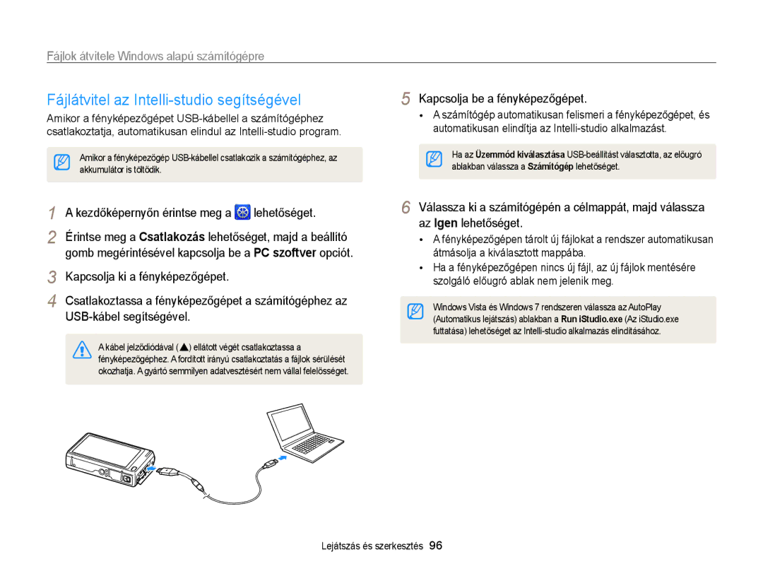 Samsung EC-WB210ZBPBE1 manual Fájlátvitel az Intelli-studio segítségével, Fájlok átvitele Windows alapú számítógépre 