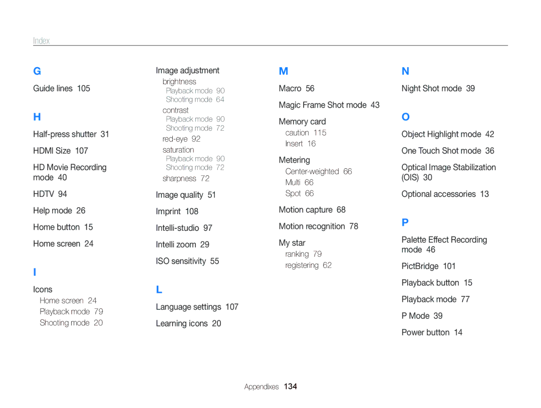 Samsung EC-WB210ZBPSE3 manual Index, Red-eye 92 saturation, Sharpness, Center-weighted Multi Spot, Ranking 79 registering 