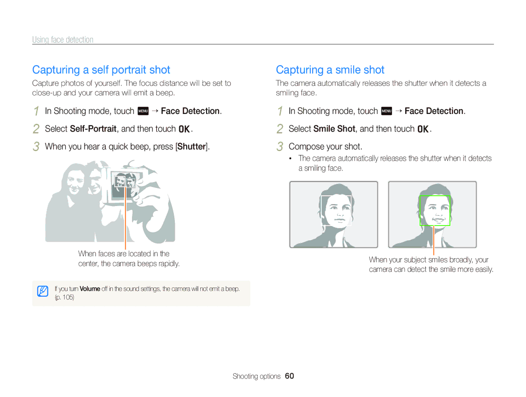 Samsung EC-WB210ZBPBE1 Capturing a self portrait shot, Capturing a smile shot, Using face detection, Compose your shot 