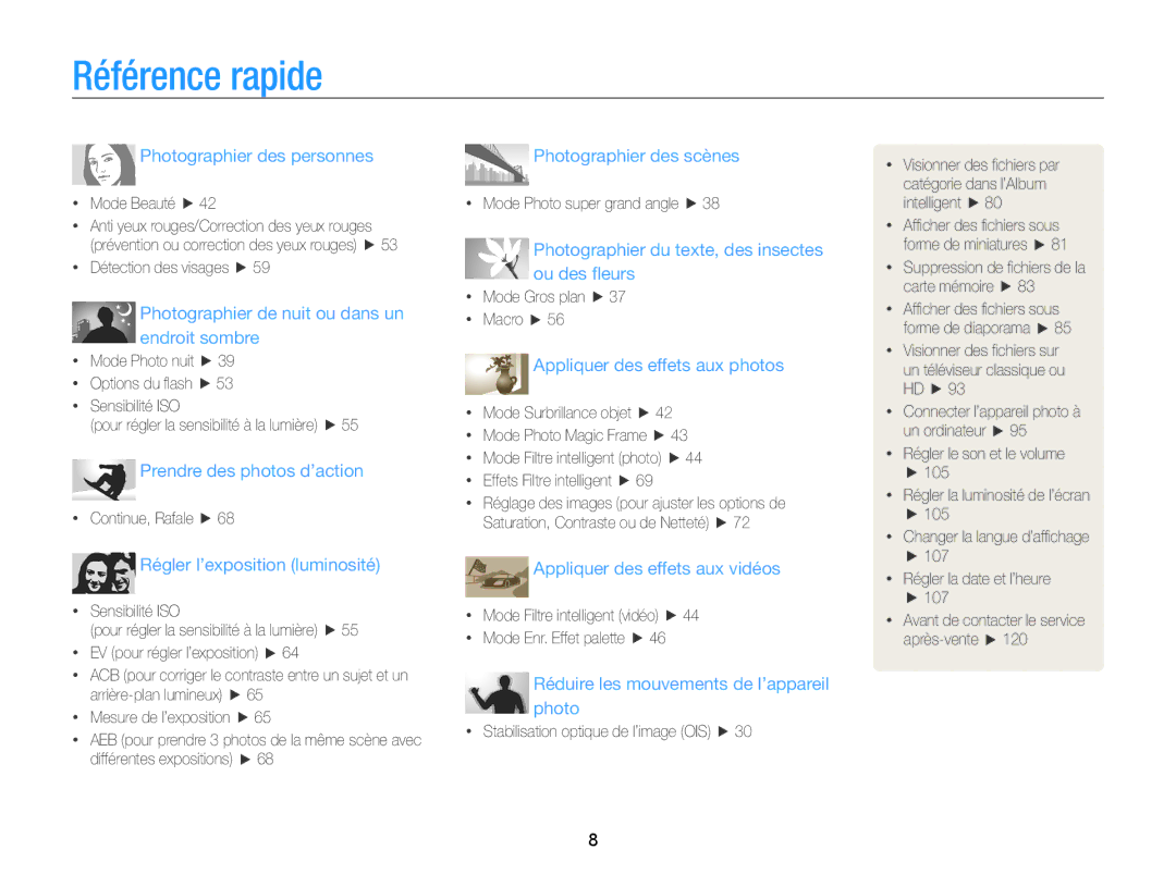Samsung EC-WB210ZBPBE1, EC-WB210ZBPRE1 manual Référence rapide, Photographier des personnes 