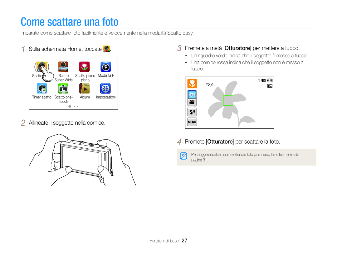 Samsung EC-WB210ZBPRE1, EC-WB210ZBPBE1 manual Come scattare una foto, Premete Otturatore per scattare la foto 