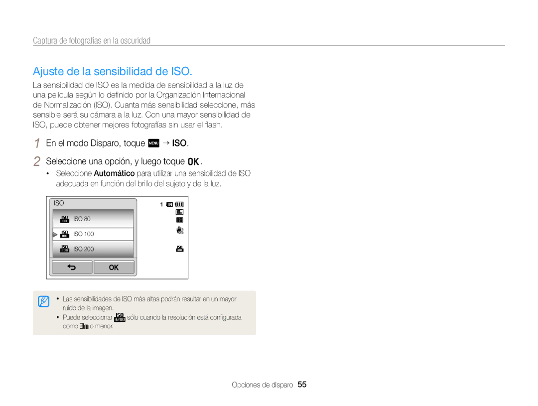 Samsung EC-WB210ZBPRE1, EC-WB210ZBPBE1 manual Ajuste de la sensibilidad de ISO, Iso 