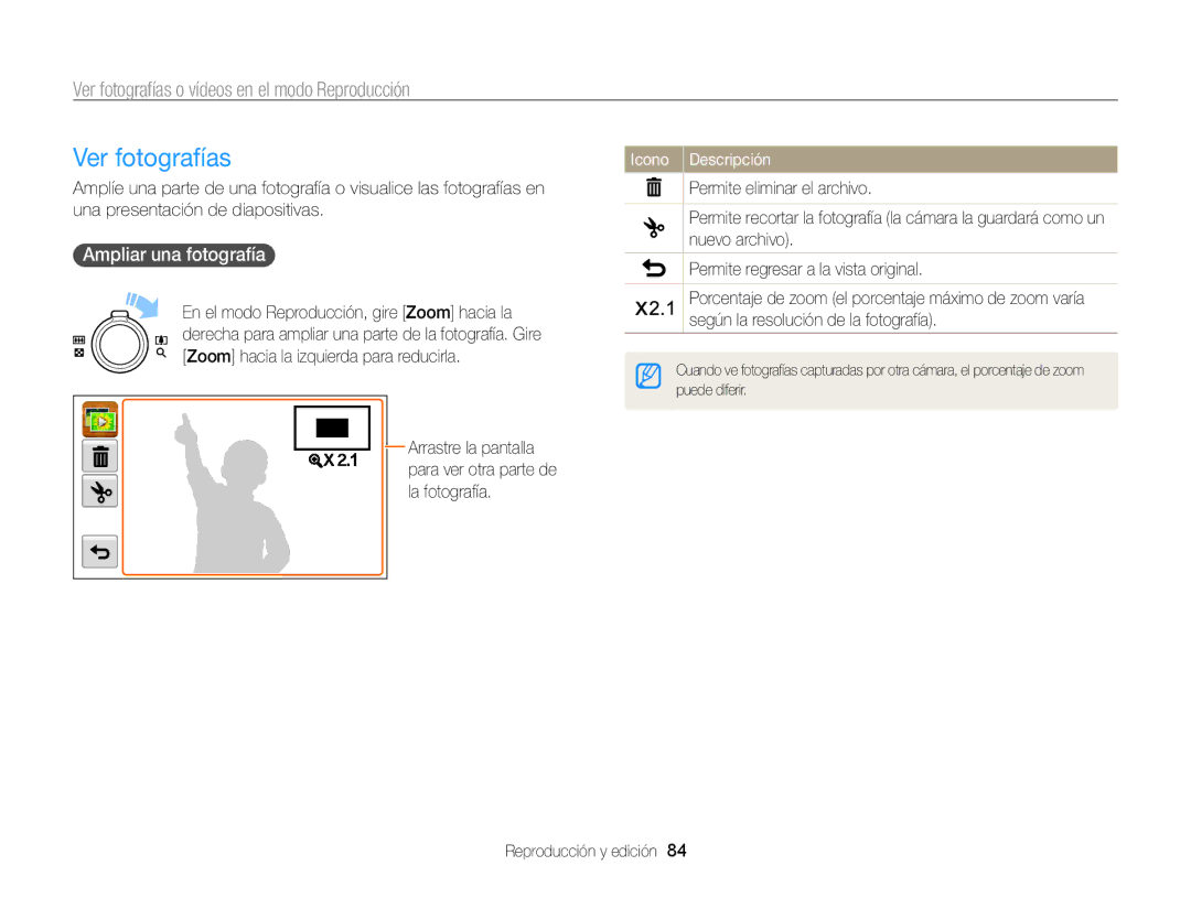 Samsung EC-WB210ZBPBE1, EC-WB210ZBPRE1 manual Ver fotografías, Ampliar una fotografía 