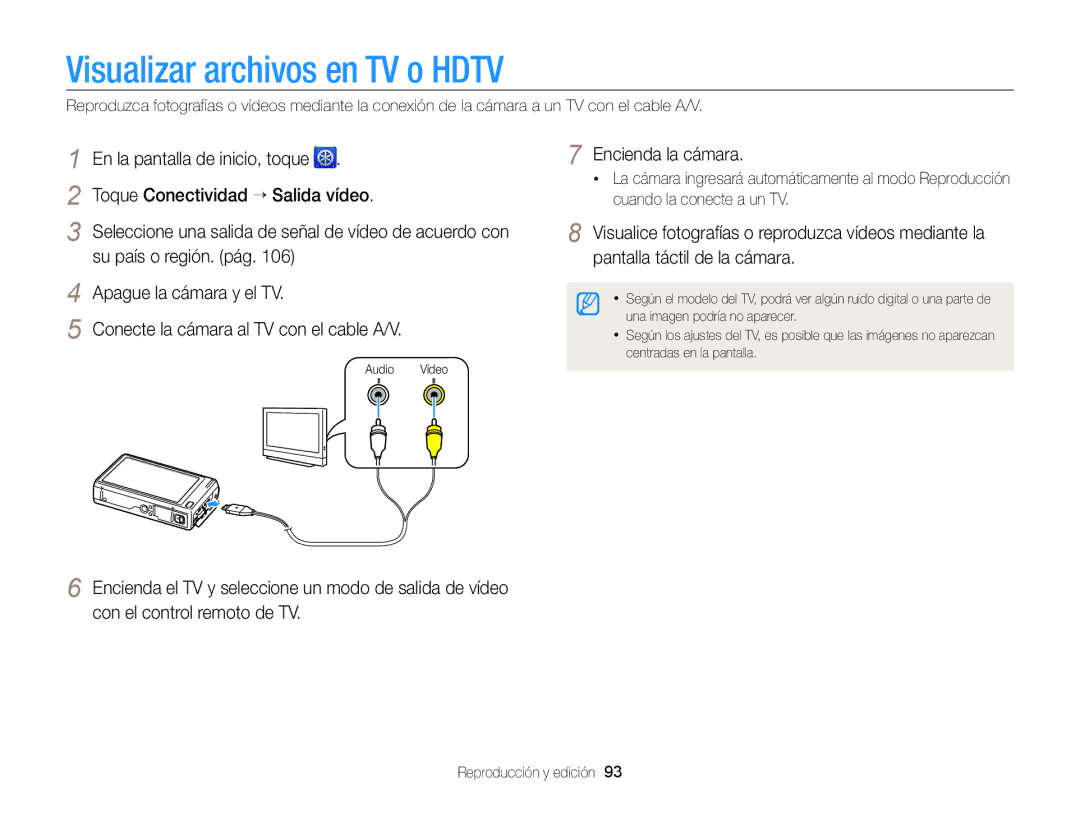 Samsung EC-WB210ZBPRE1, EC-WB210ZBPBE1 manual Visualizar archivos en TV o Hdtv 