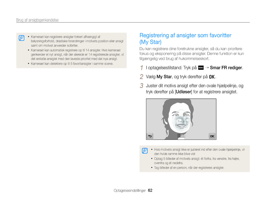 Samsung EC-WB210ZBPBE2, EC-WB210ZBPSE2 manual Registrering af ansigter som favoritter My Star 