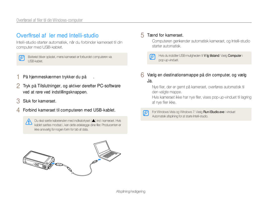 Samsung EC-WB210ZBPBE2, EC-WB210ZBPSE2 Overførsel af ﬁler med Intelli-studio, Overførsel af ﬁler til din Windows-computer 