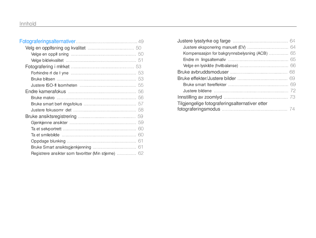 Samsung EC-WB210ZBPBE2, EC-WB210ZBPSE2 manual Innhold 