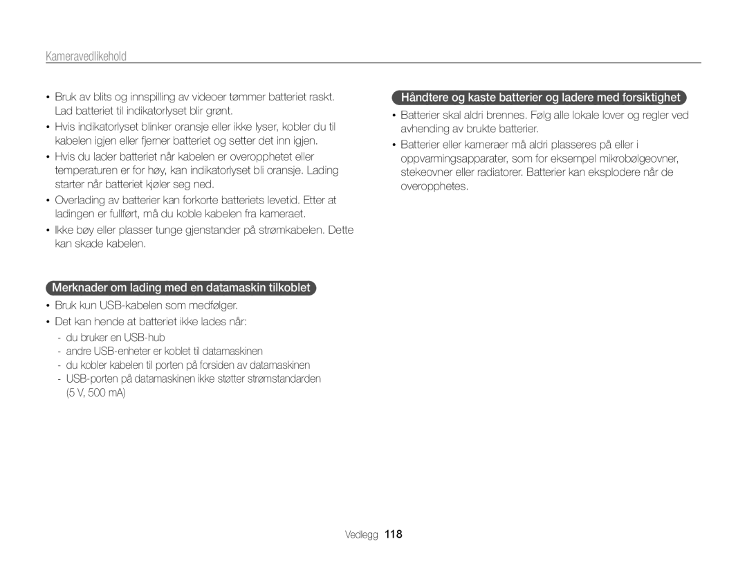 Samsung EC-WB210ZBPBE2, EC-WB210ZBPSE2 manual Merknader om lading med en datamaskin tilkoblet 