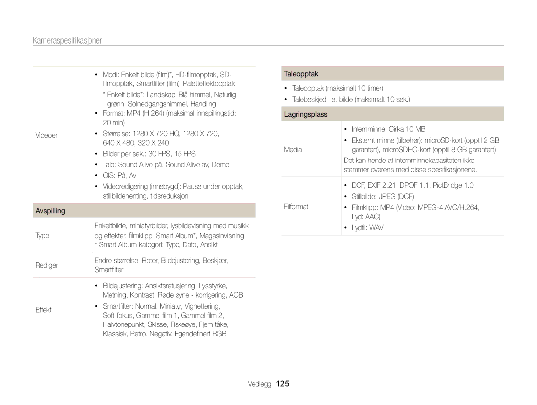 Samsung EC-WB210ZBPSE2 Grønn, Solnedgangshimmel, Handling, 20 min, OIS På, Av, Stillbildehenting, tidsreduksjon, Rediger 