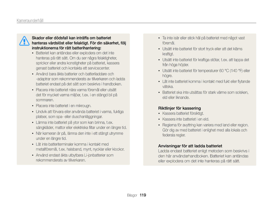 Samsung EC-WB210ZBPSE2, EC-WB210ZBPBE2 manual Använd bara äkta batterier och batteriladdare och 