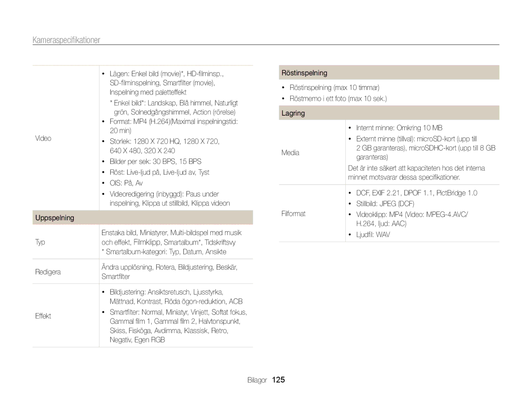 Samsung EC-WB210ZBPSE2 manual SD-ﬁlminspelning, Smartﬁlter movie, Inspelning med paletteffekt, Uppspelning, Redigera, Media 