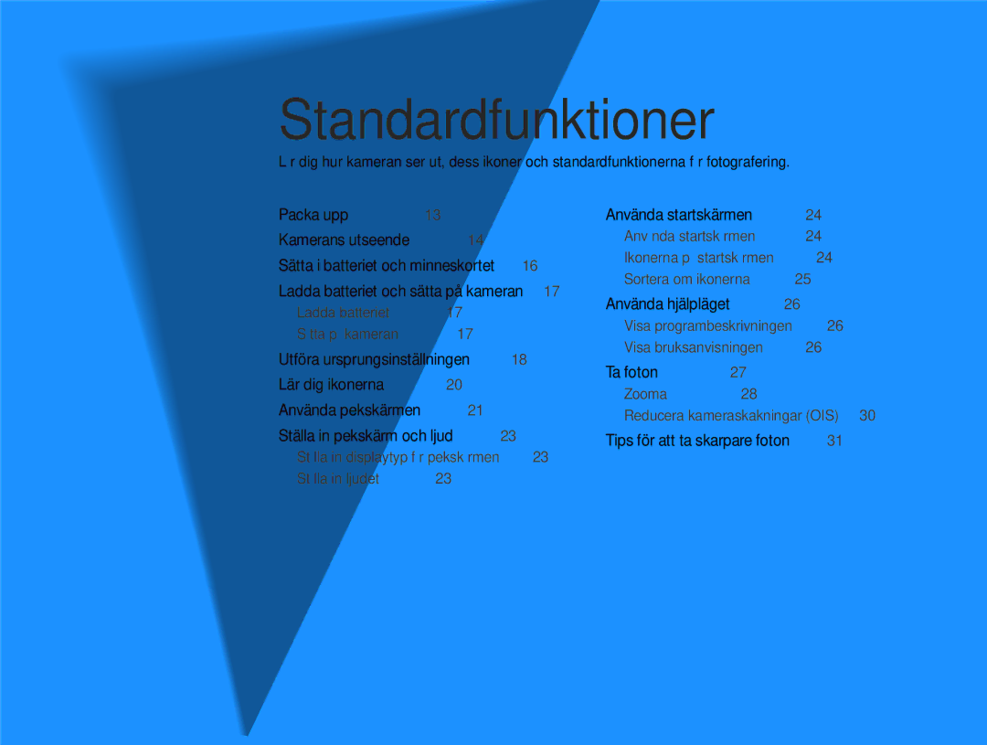 Samsung EC-WB210ZBPBE2, EC-WB210ZBPSE2 manual Standardfunktioner 