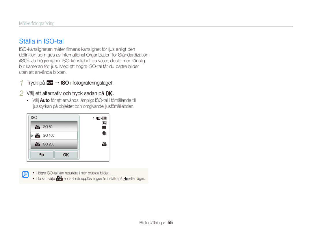 Samsung EC-WB210ZBPSE2, EC-WB210ZBPBE2 manual Ställa in ISO-tal, Iso 