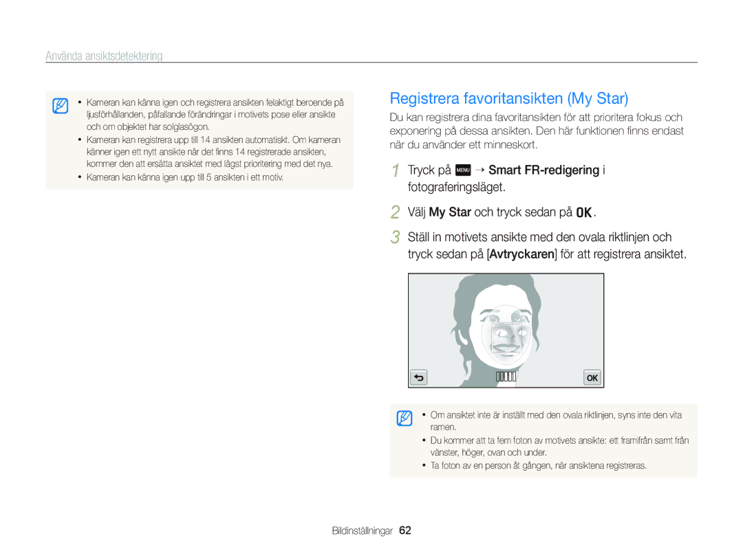 Samsung EC-WB210ZBPBE2, EC-WB210ZBPSE2 manual Registrera favoritansikten My Star 