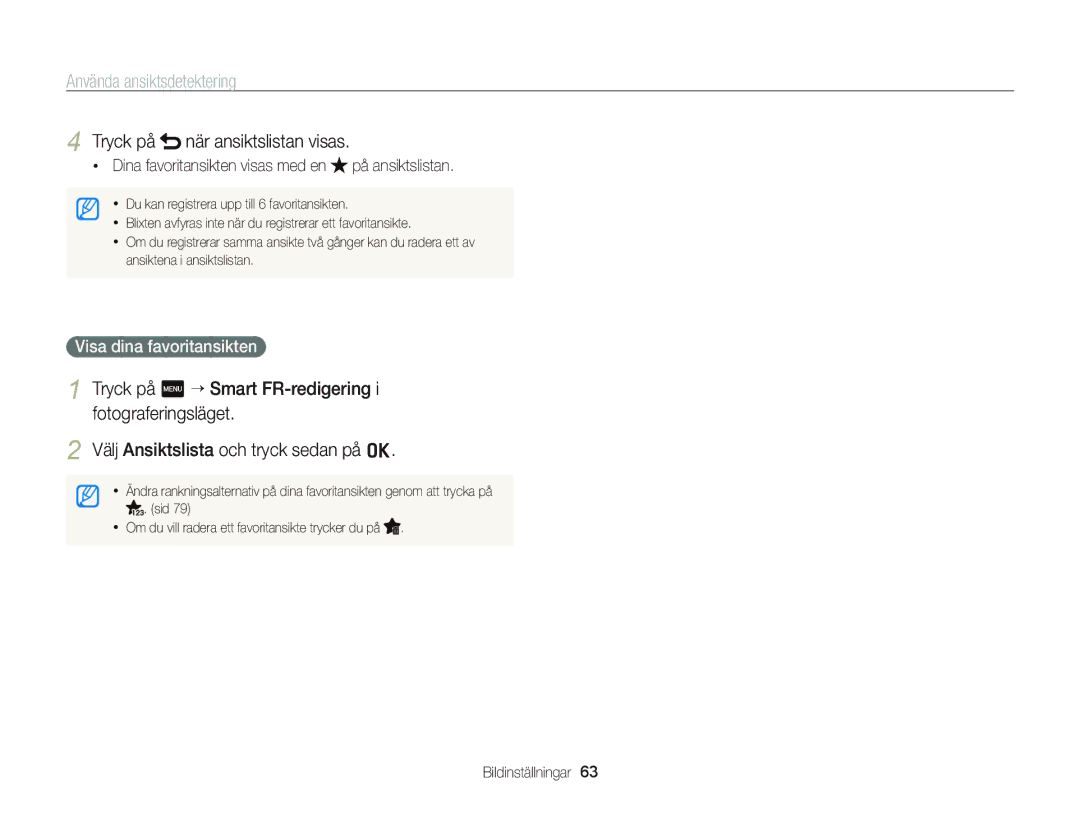 Samsung EC-WB210ZBPSE2, EC-WB210ZBPBE2 manual Tryck på när ansiktslistan visas, Visa dina favoritansikten 