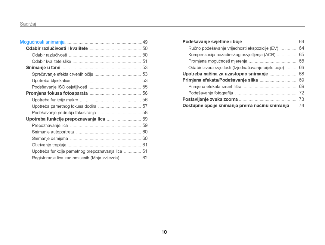 Samsung EC-WB210ZBPSE3 manual Sadržaj, Upotreba funkcije prepoznavanja lica 