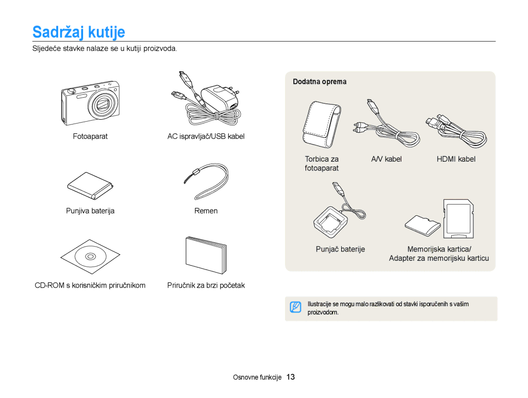 Samsung EC-WB210ZBPSE3 manual Sadržaj kutije, Dodatna oprema 