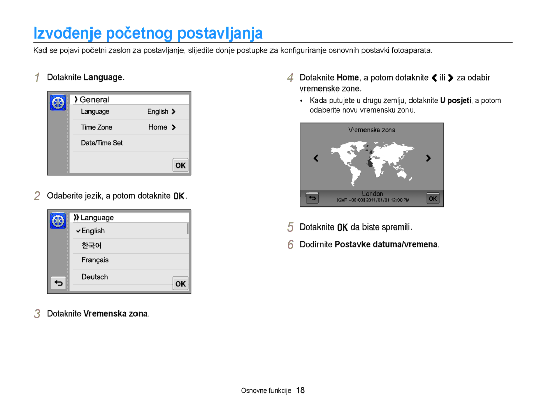 Samsung EC-WB210ZBPSE3 manual Izvođenje početnog postavljanja, Dotaknite o da biste spremili 