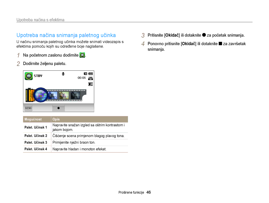 Samsung EC-WB210ZBPSE3 manual Upotreba načina snimanja paletnog učinka, Jakom bojom, Primijenite nježni braon ton 