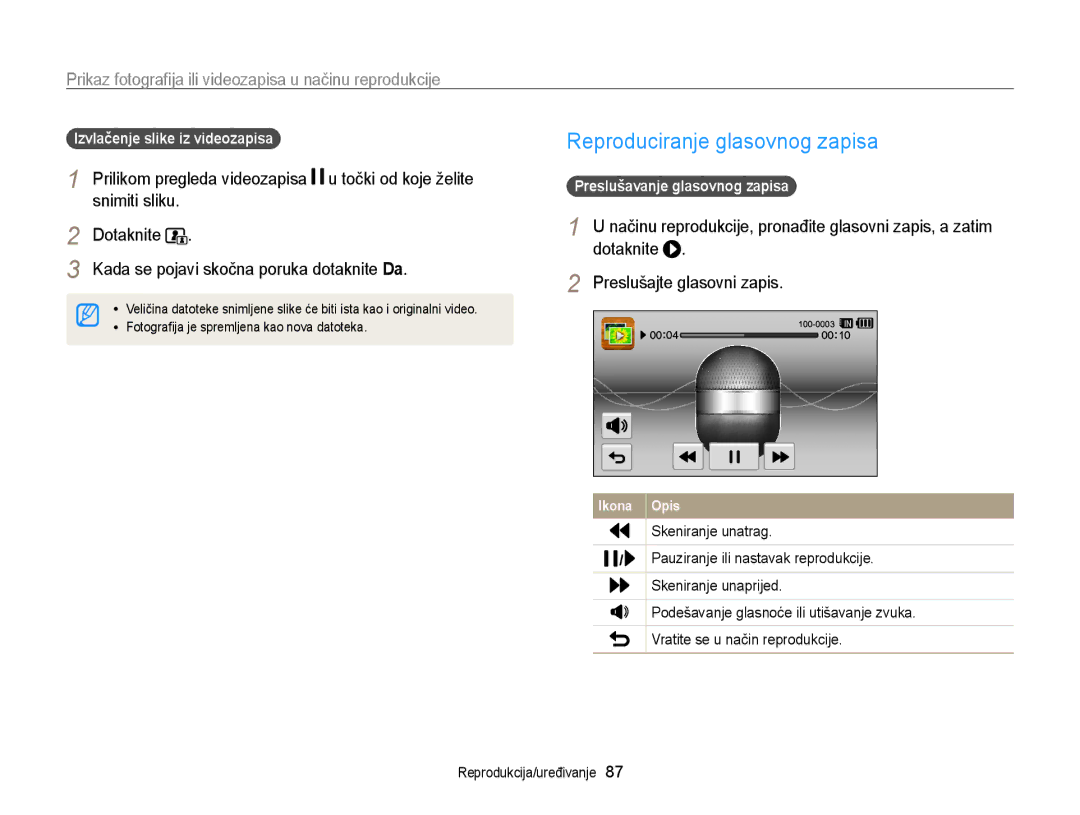 Samsung EC-WB210ZBPSE3 manual Reproduciranje glasovnog zapisa, Snimiti sliku, Dotaknite, Preslušajte glasovni zapis 