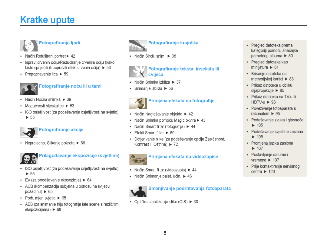 Samsung EC-WB210ZBPSE3 manual Kratke upute, Fotograﬁranje ljudi 