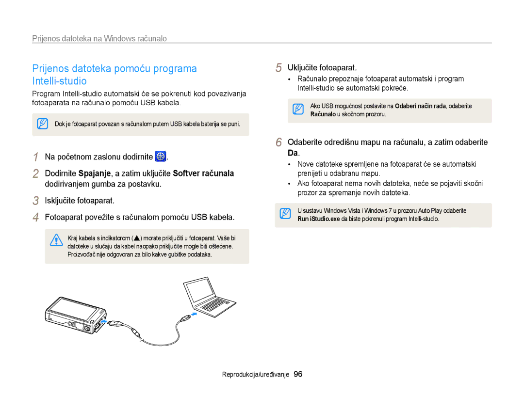 Samsung EC-WB210ZBPSE3 manual Prijenos datoteka pomoću programa Intelli-studio, Prijenos datoteka na Windows računalo 