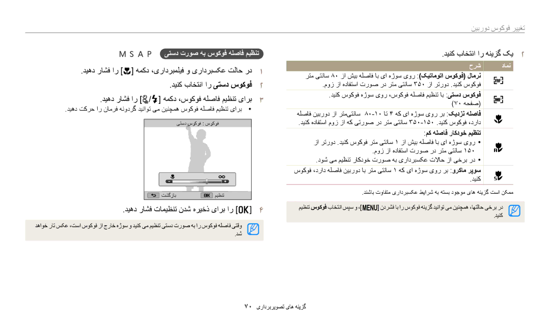 Samsung EC-WB2200BMBSA manual دیهد راشف تاميظنت ندش هریخذ یارب ار o4, تغییر فوکوس دوربین, یتسد تروص هب سوکوف هلصاف ميظنت 