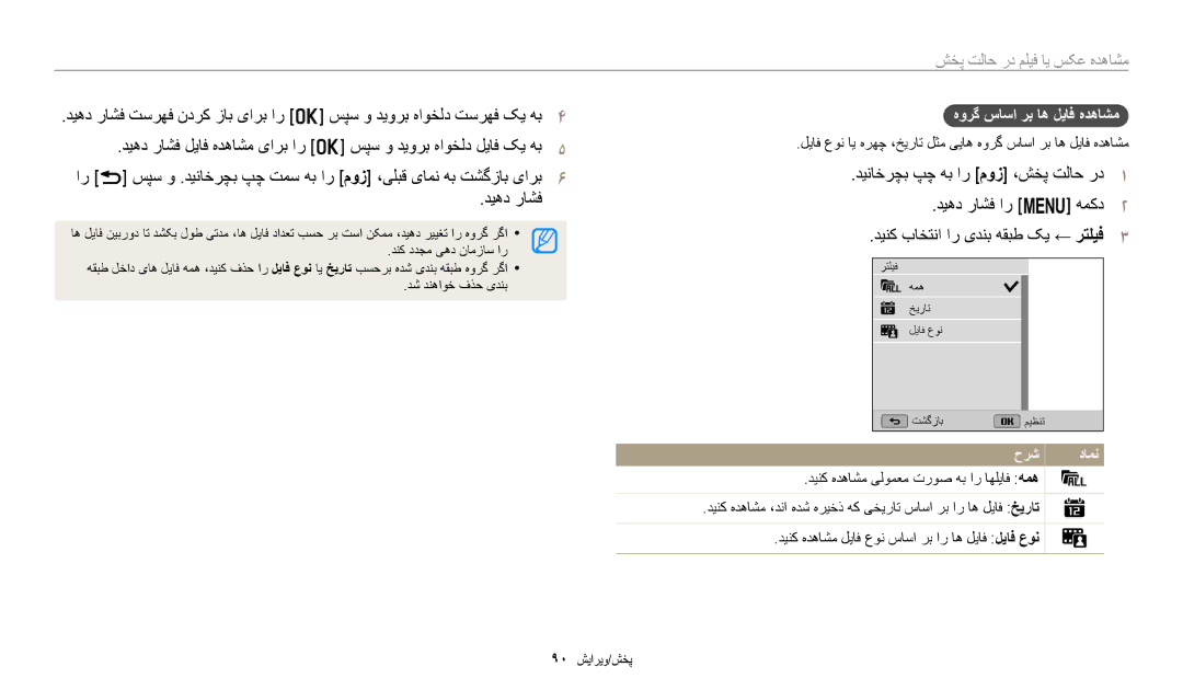 Samsung EC-WB2200BMBM3 manual هورگ ساسا رب اه لیاف هدهاشم, لياف عون اي هرهچ ،خيرات لثم یياه هورگ ساسا رب اه لياف هدهاشم 