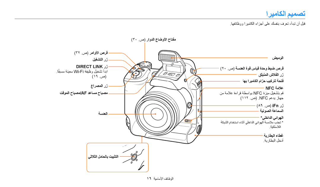 Samsung EC-WB2200DPBME, EC-WB2200BMBM3 manual اريماكلا ميمصت, ضيمولا 20 .ص ةسدعلا ةوق سايق ةدحو طبض صرق, ةيراطبلا ءاطغ 