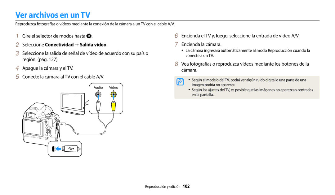 Samsung EC-WB2200BPBE1 manual Ver archivos en un TV, Seleccione Conectividad  Salida vídeo 