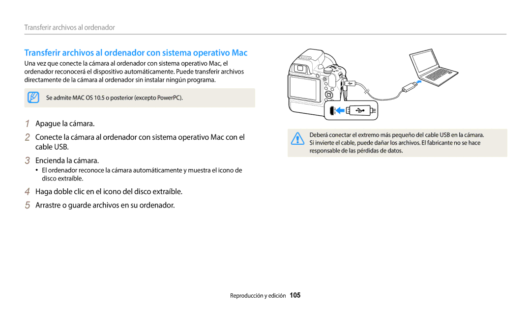 Samsung EC-WB2200BPBE1 manual Transferir archivos al ordenador con sistema operativo Mac 