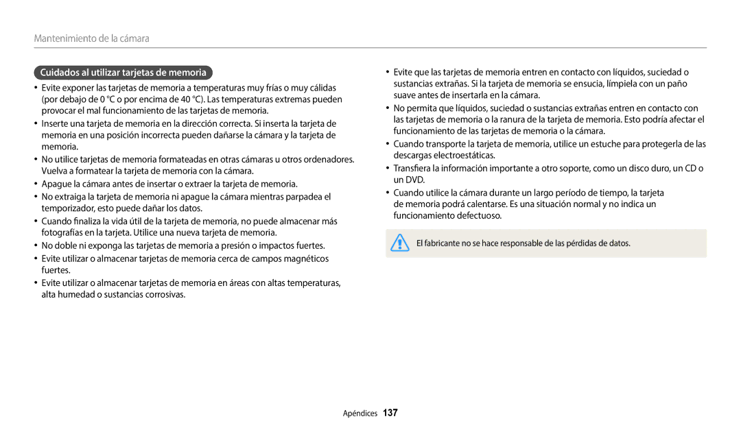 Samsung EC-WB2200BPBE1 manual Cuidados al utilizar tarjetas de memoria 