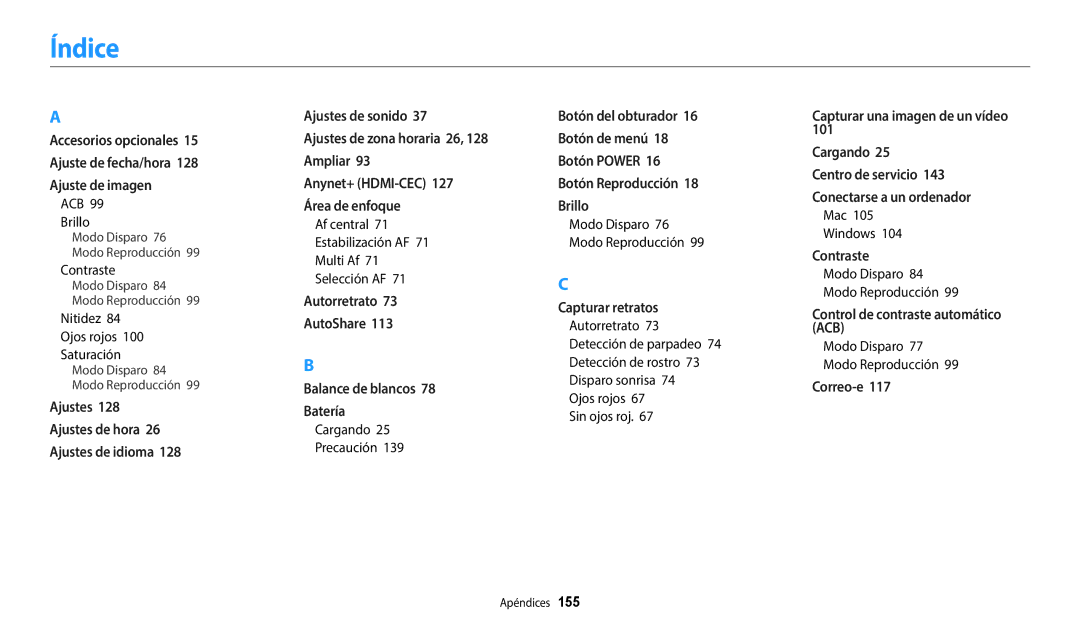 Samsung EC-WB2200BPBE1 manual Índice 