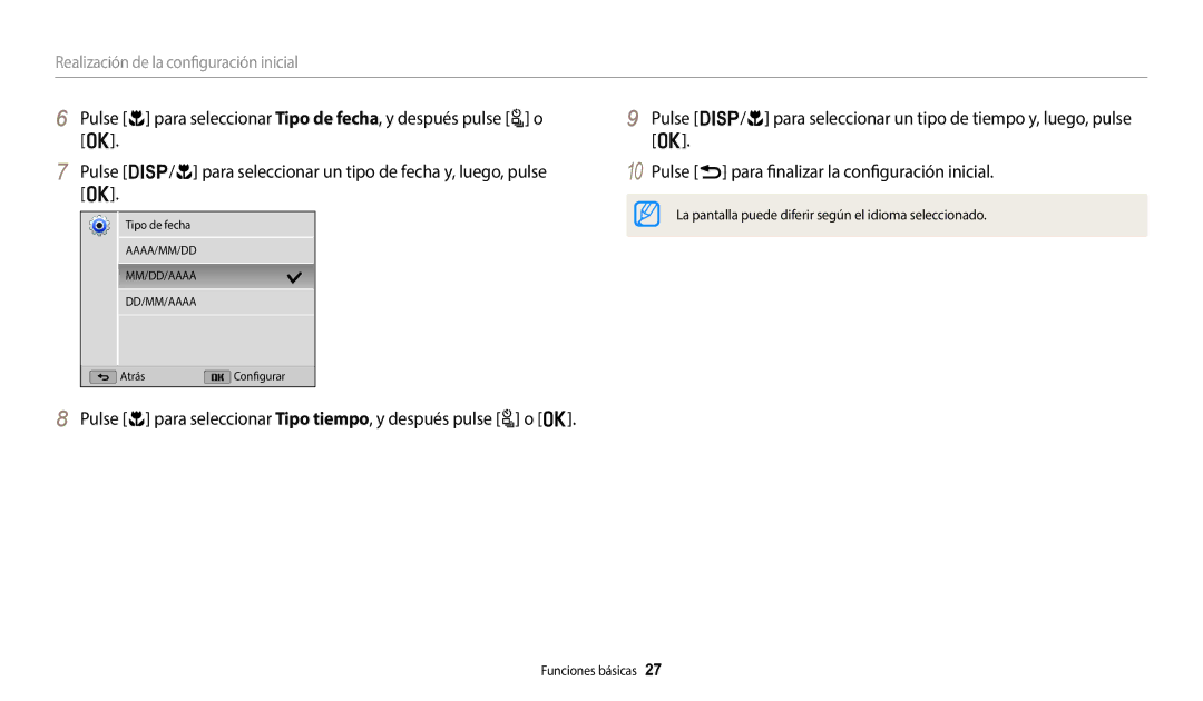 Samsung EC-WB2200BPBE1 manual Realización de la configuración inicial 