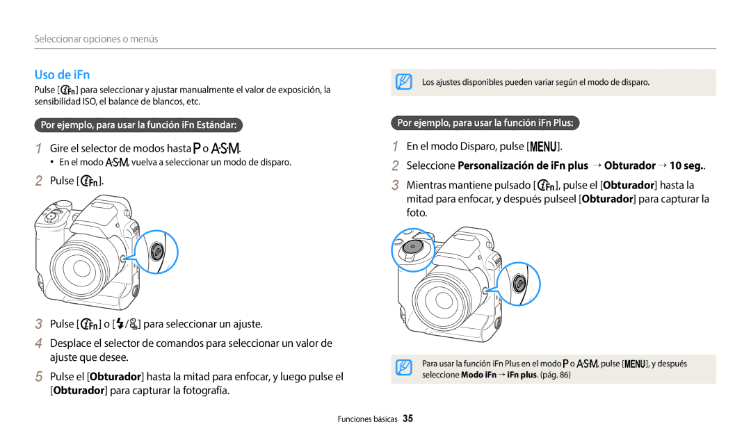 Samsung EC-WB2200BPBE1 manual Uso de iFn, En el modo Disparo, pulse m, Por ejemplo, para usar la función iFn Estándar 