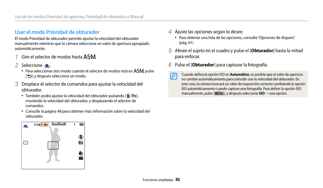 Samsung EC-WB2200BPBE1 manual Usar el modo Prioridad de obturador 