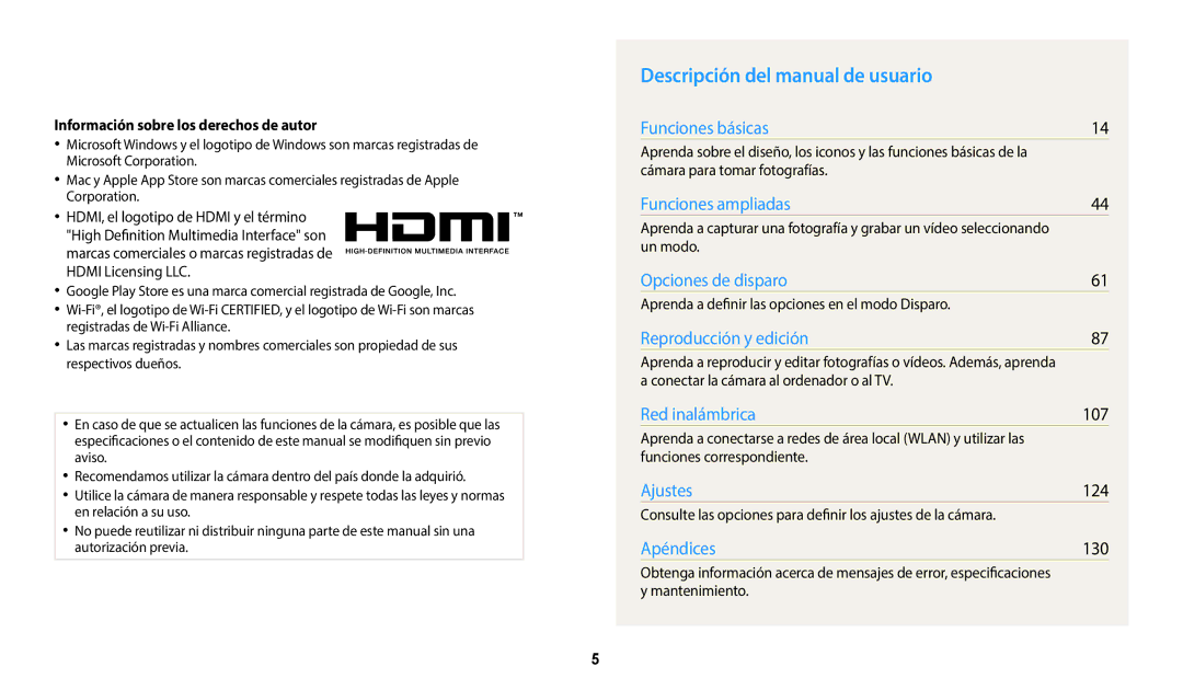 Samsung EC-WB2200BPBE1 Descripción del manual de usuario, Información sobre los derechos de autor 