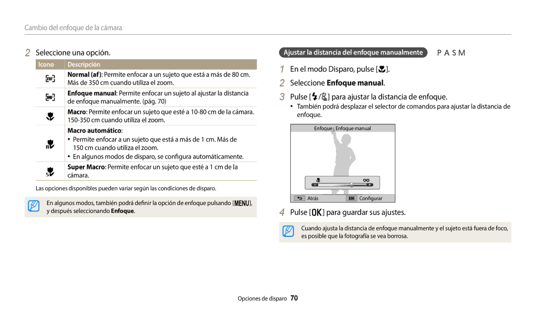Samsung EC-WB2200BPBE1 Seleccione Enfoque manual, Pulse F/t para ajustar la distancia de enfoque, Macro automático 