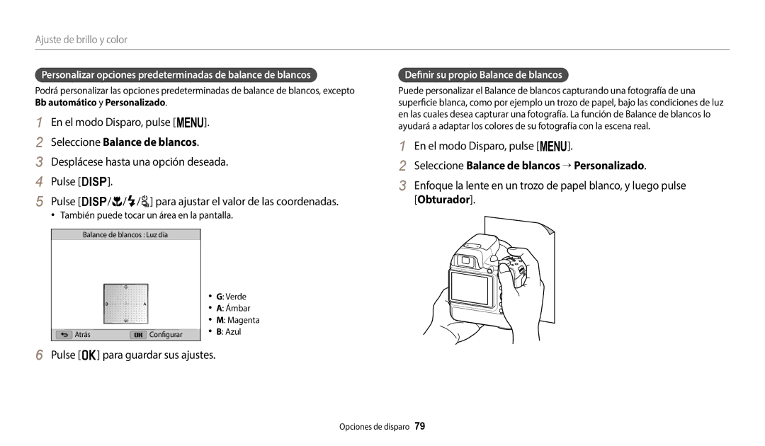 Samsung EC-WB2200BPBE1 manual Seleccione Balance de blancos  Personalizado, Definir su propio Balance de blancos 