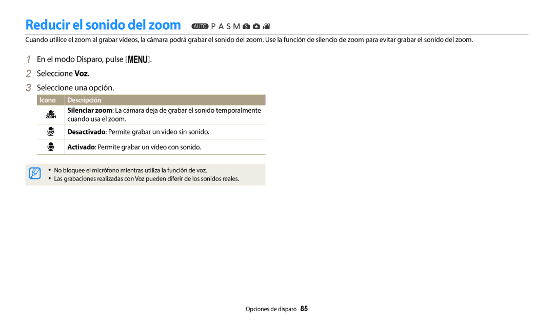 Samsung EC-WB2200BPBE1 manual Reducir el sonido del zoom 
